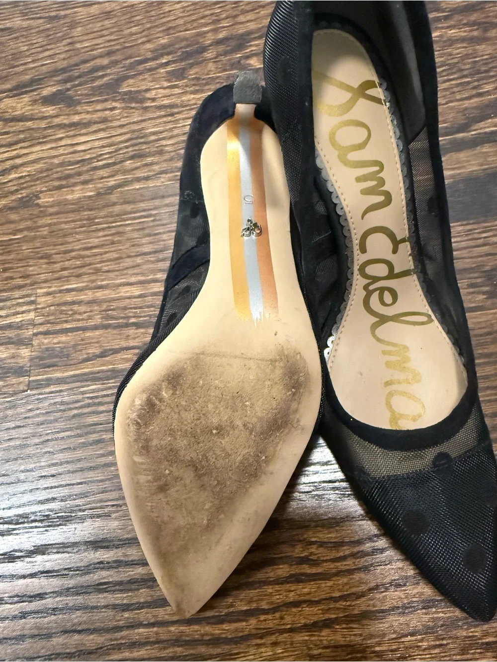 Sam Edelman Black Mesh Polka Dot Pointed Toe Pumps